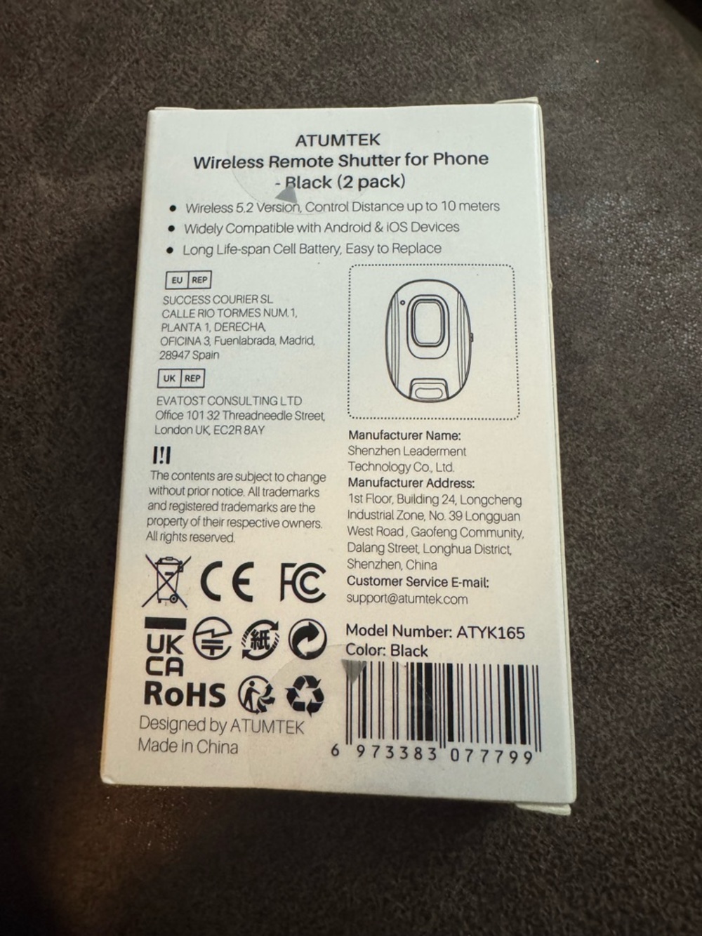 ATUMTEK Wireless Remote Shutter for Phone - Black (2 Pack)